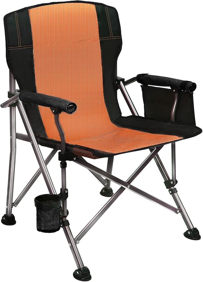 LEADALLWAY Folding Camping Chair Oversized Collapsible Camp Chair with Cup Holder and Removable Storage Bag, Heavy Duty Support 350 LBS, Portable Lawn Chair for Outdoor Camp, Picnic, Travel, Fishing