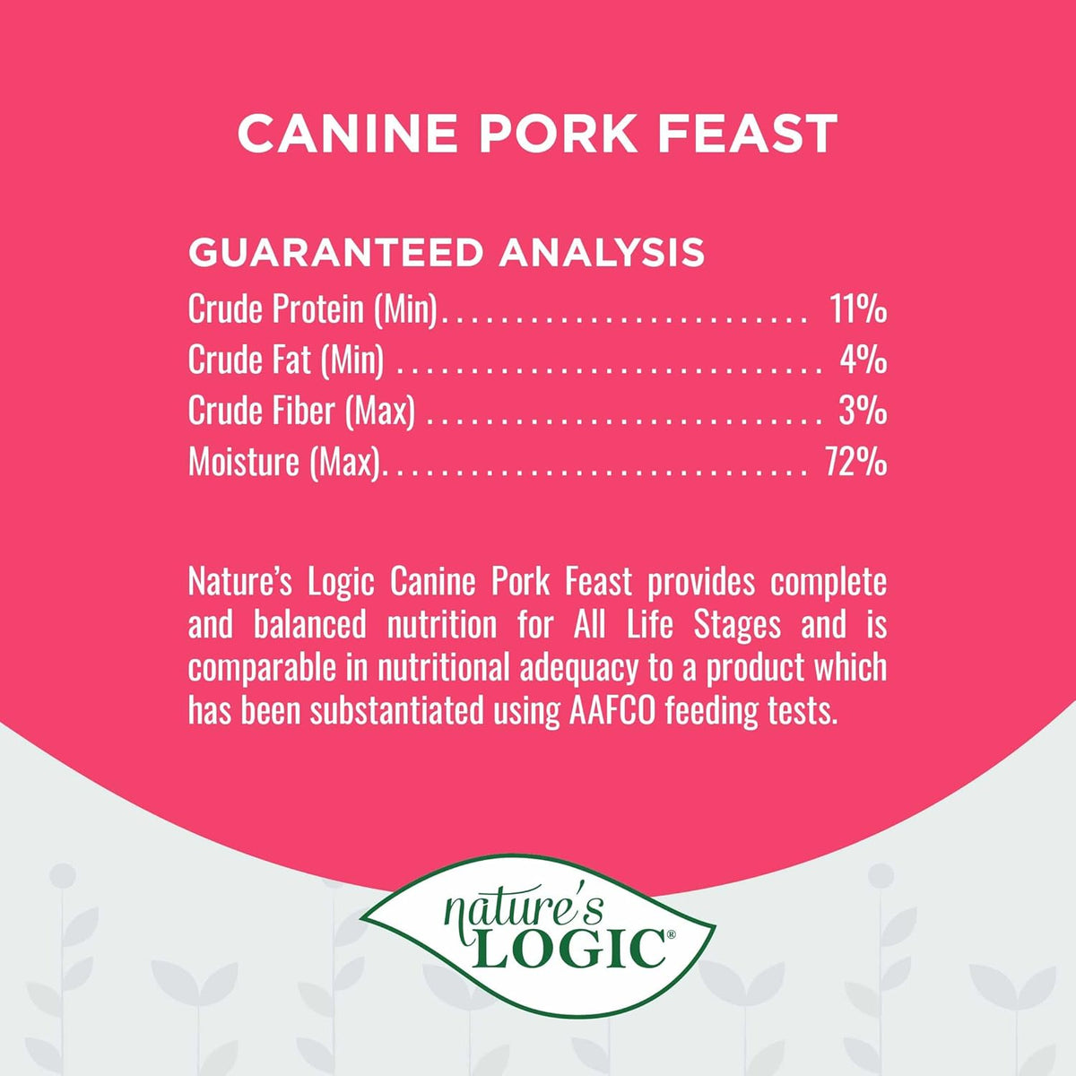 Nature's Logic Grain-Free Canned Dog Food - 95% Animal Proteins - 100% Natural Wet Dog Food Cans - No Common Allergens - All Life Stages - Ideal for Sensitive Dogs - Pork (13.2 oz, 12 Pack)