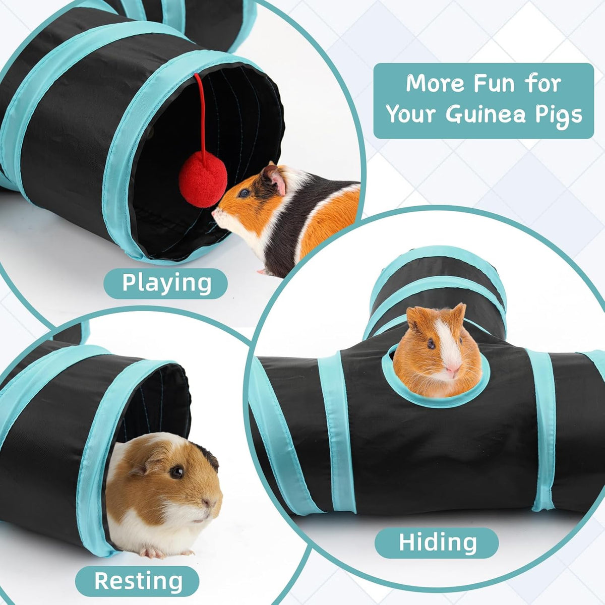 Rypet Guinea Pig Tunnel, 3 Way Collapsible Rabbit Tunnel, Small Pet Tunnels and Tubes with Interactive Ball for Rabbit Ferret Hamster Chinchilla Hedgehog Hiding and Resting