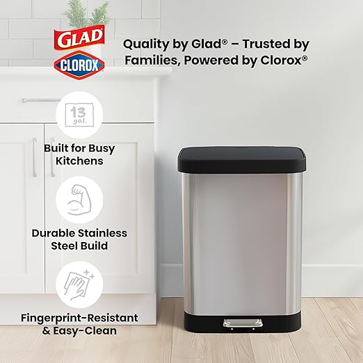 Glad GLD-74506 Stainless Steel Step Trash Can