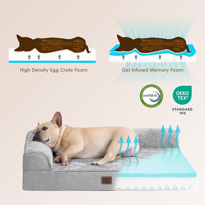 EHEYCIGA Memory Foam Dog Bed for Crate, Large Orthopedic Dog Bed, Grey | Washable Removable Cover, Waterproof Flat Pet Sofa Couch with Nonskid Bottom, 36x27x6