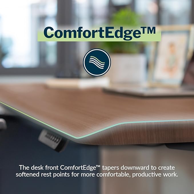 Vari ComfortEdge 60x30 Inch Adjustable Electric Standing Desk – Sit Stand VariDesk with Memory Presets, Sloped Edge, 200 LB Capacity + Tool-Free Assembly (Walnut/Black)