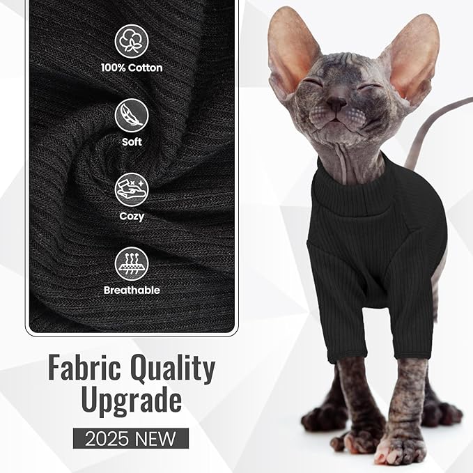 DENTRUN Sphynx Hairless Cats Shirt Pullover Kitten T-Shirts, Breathable Cat Wear Turtleneck Sweater Adorable Cat's Clothes Vest Pajamas Jumpsuit