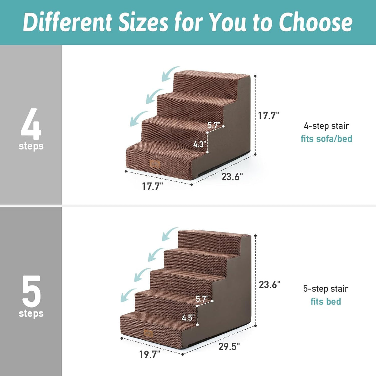Dog Stairs for Small Dogs, 4 Tier Wider Pet Stairs for Couch and Beds, 17.7" H Non-Slip Dog Steps for Old Cats, Puppy, Small Medium Dogs, 17.7x23.6x17.7 inch, Brown