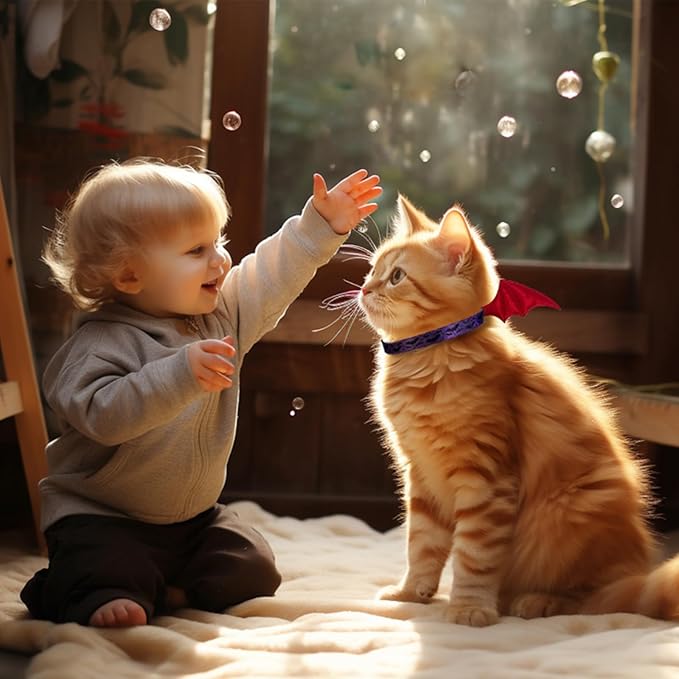 1 PC Bat Wing Cat Collar with Bell, Adjustable Kitten Collar with Safety Breakaway Buckle for Boy&Girl Cats, Halloween Christmas Cat Accessories for Kitten Puppy