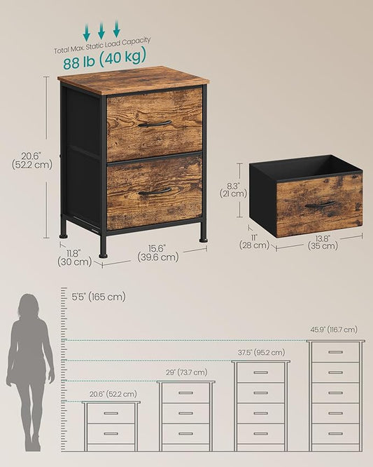 SONGMICS Dresser for Bedroom, Chest of Drawers, Nightstand, 2 Non-Woven Fabric