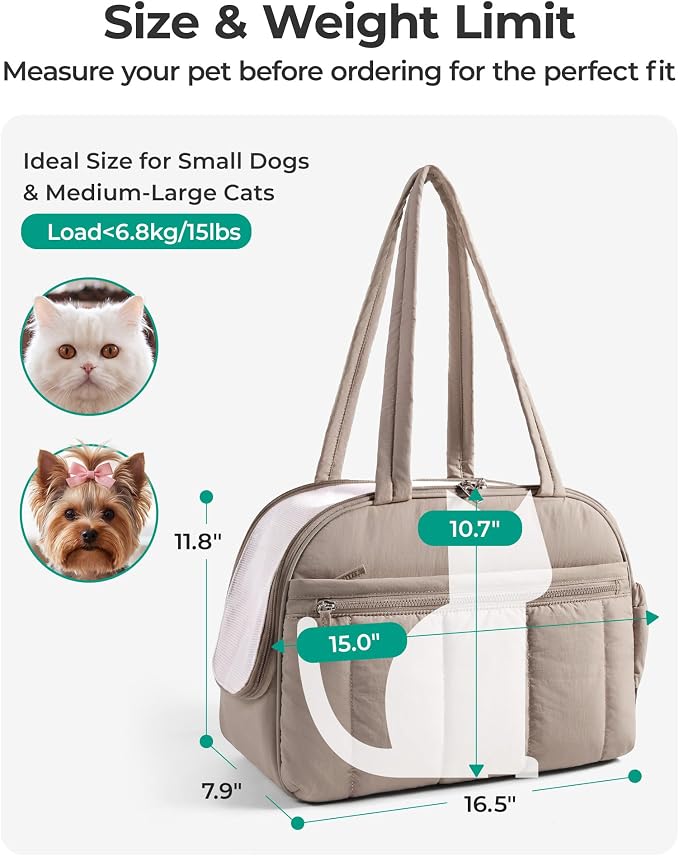 BAGSMART Dog Purse Carrier for Small Dogs Up to 13lbs Puppy Travel Tote Bag | Quilted Puffy Soft Sided Pet Handbag with Pockets, Collapsible Lightweight Portable Carrying with Safety Tether & Mat, Blue