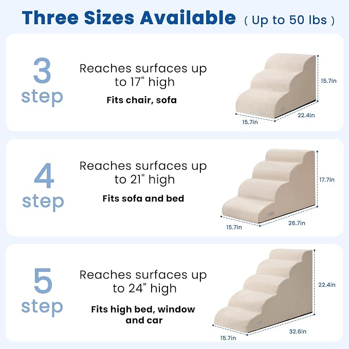 Dog Steps for Bed 17.7" H, 4-Step Pet Stairs Ramp for Small & Medium Dogs | Airpanda Dog Stairs with Washable Cover & High-Density Foam,Gentle Curved Design,Ideal for Senior & Short-Legged Dogs,Beige