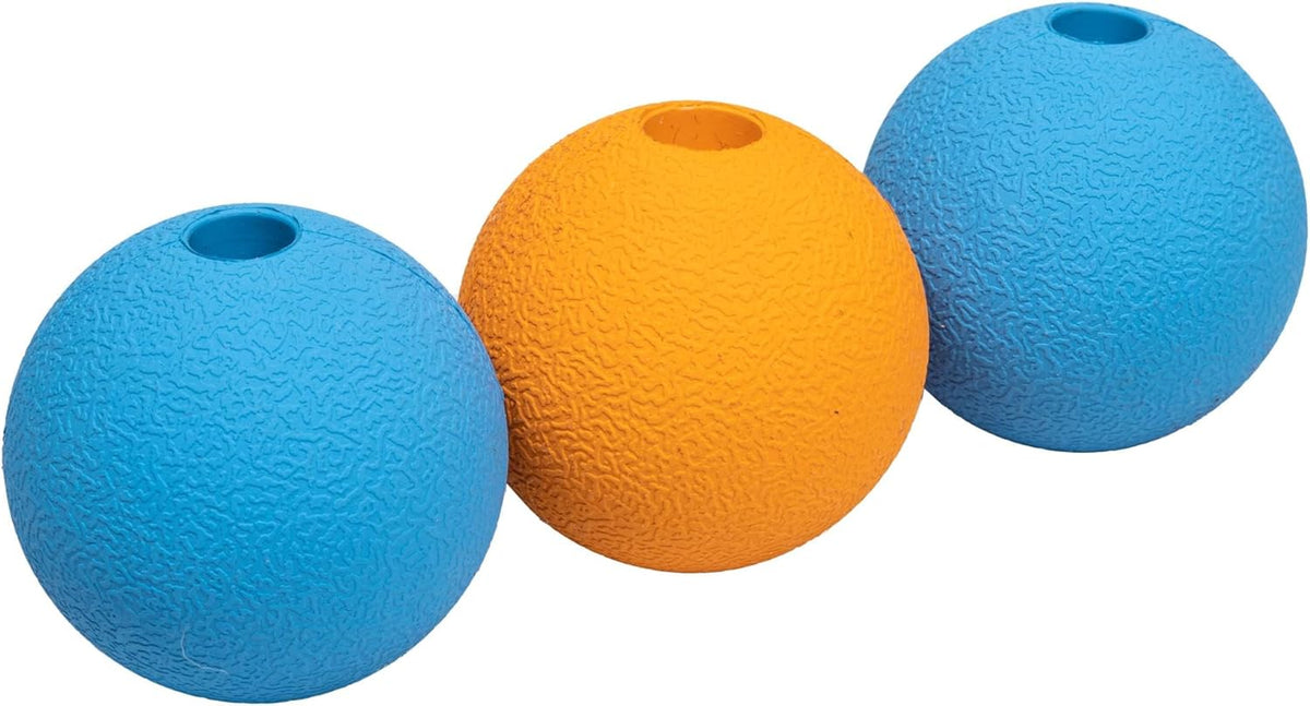 Amazon Basics Dog Toys, Interactive Supreme Rubber Balls, (Pack of 3), 2.5 inch, Blue, Orange