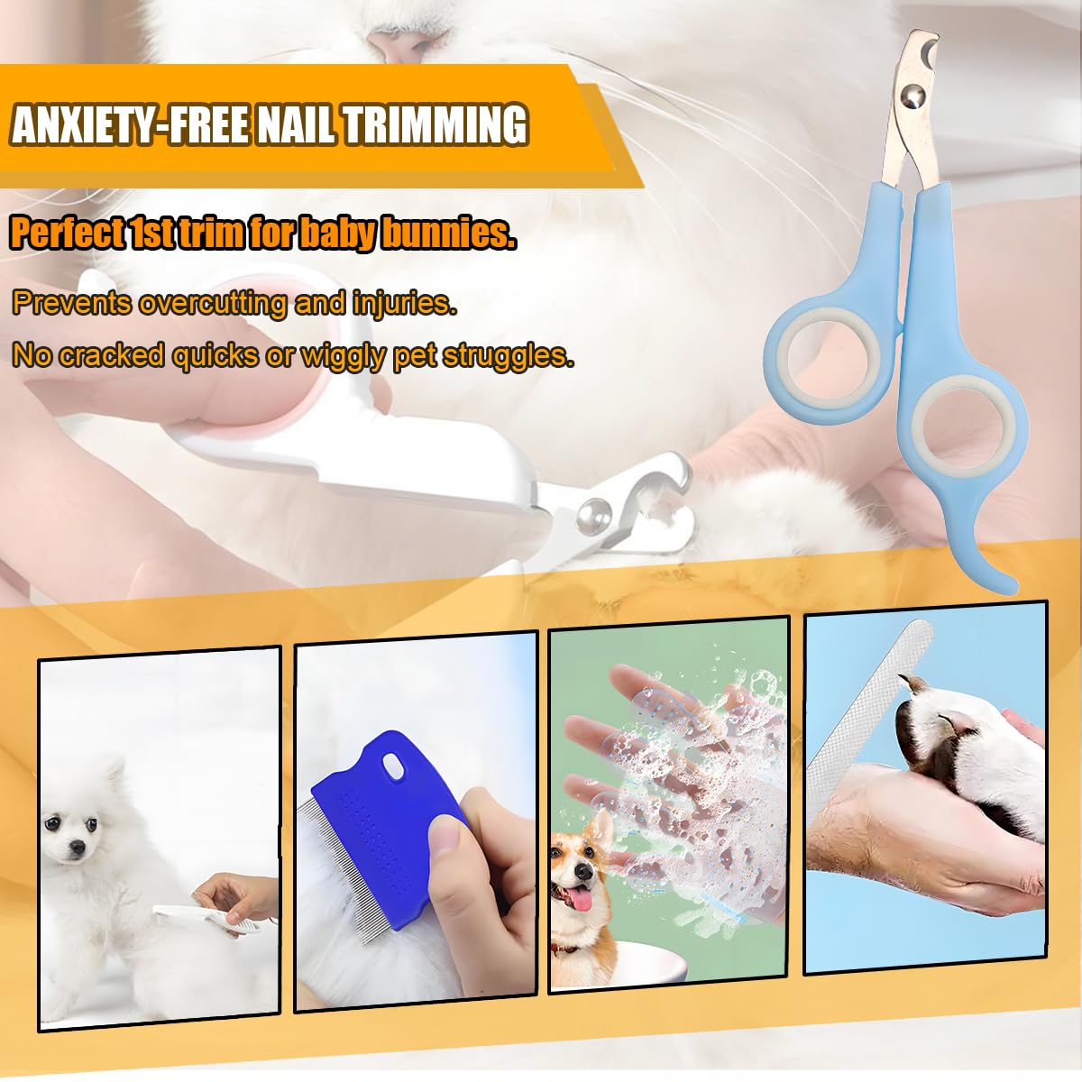 Rabbit Grooming Kit – Bunny Grooming Kit with Shedding Brush, Nail Clippers & Comb – Small Animal Grooming Supplies for Rabbits, Guinea Pigs, Hamsters, Ferrets - Small Pet Shedding & Care (Blue)