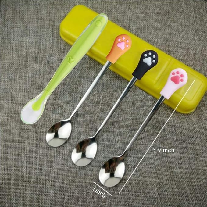 Food Can Spoon/ 4Pack/ Multiple Sizes Stainless Steel- Silicone Food Canned Scoop for Dogs and Cats(Small)