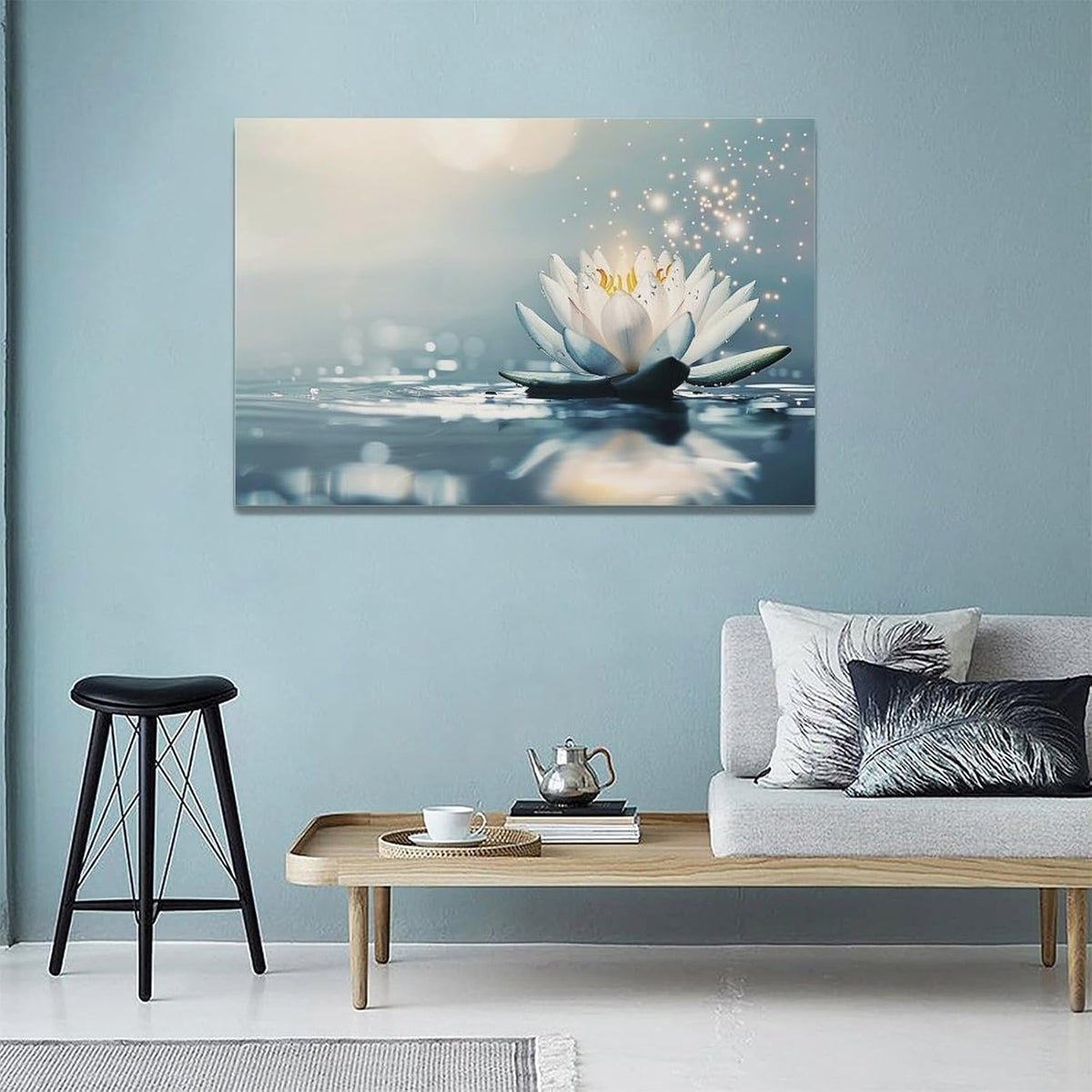 Bathroom Lotus Wall Art Floral Pictures Zen Meditation Wall Decor Yoga Spa Spiritual Canvas Print Painting Artwork for Bathroom Restroom Living Room Bedroom 16"x24"