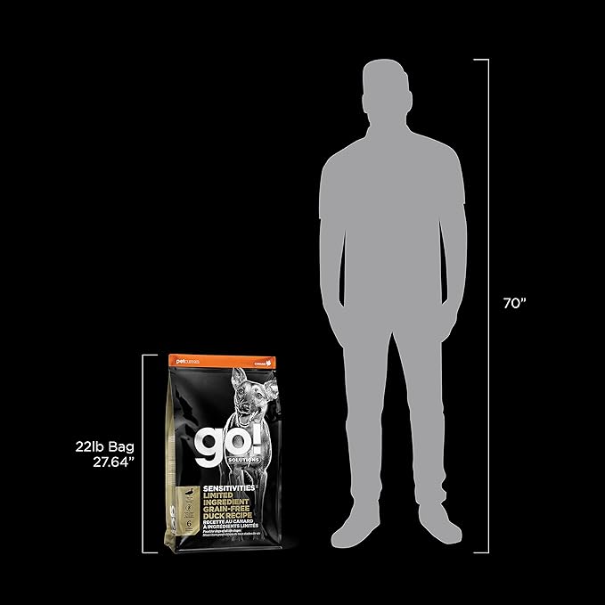 Go! Solutions Sensitivities Limited Ingredients, Grain-Free Dry Dog Food, Duck Recipe for Sensitive Stomach, 22 lb Bag