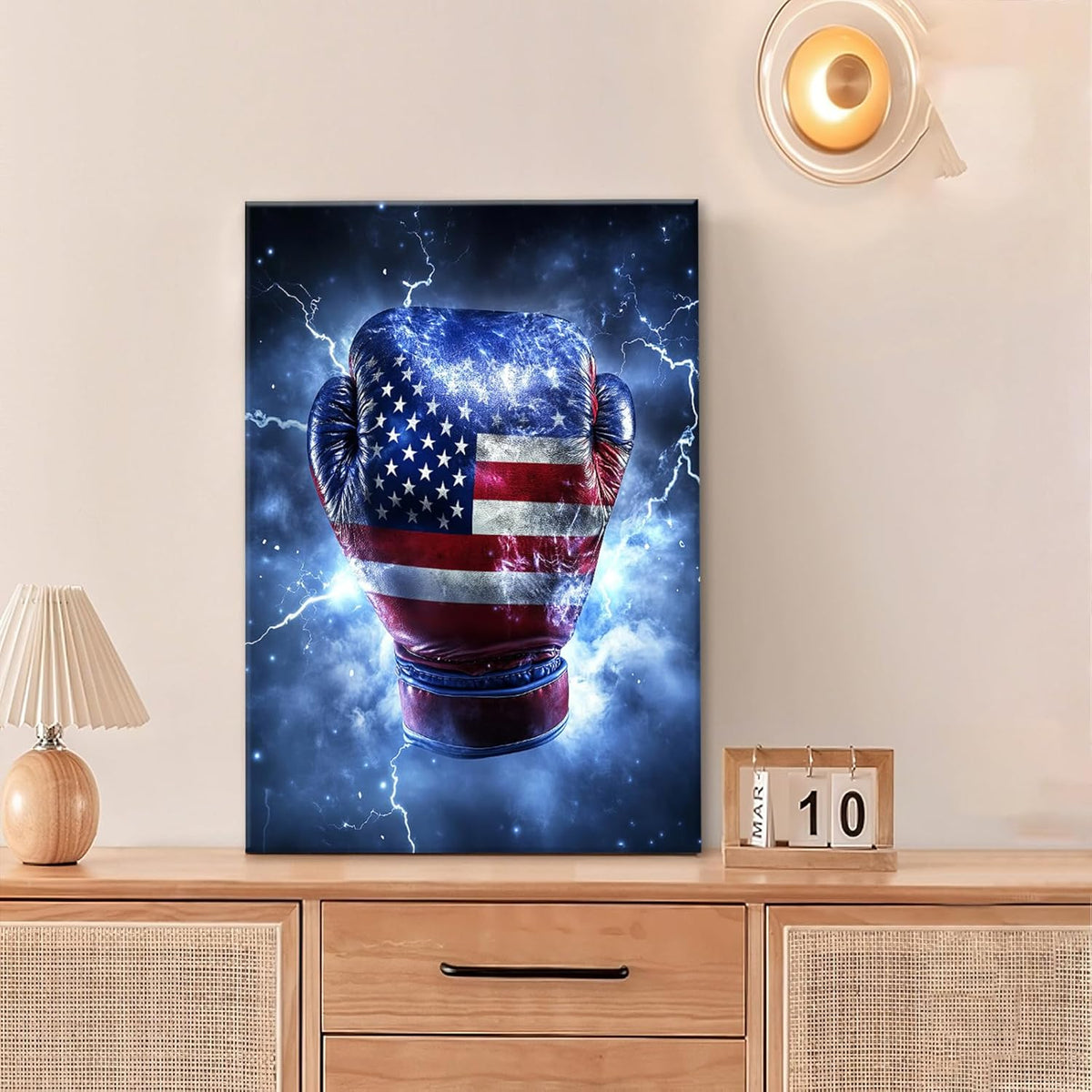 Sports Boxing Wall Art Canvas American Flag Wall Decor Prints Framed Painting Pictures Gifts Artwork for Bathroom Living Dining Room 16"x24"