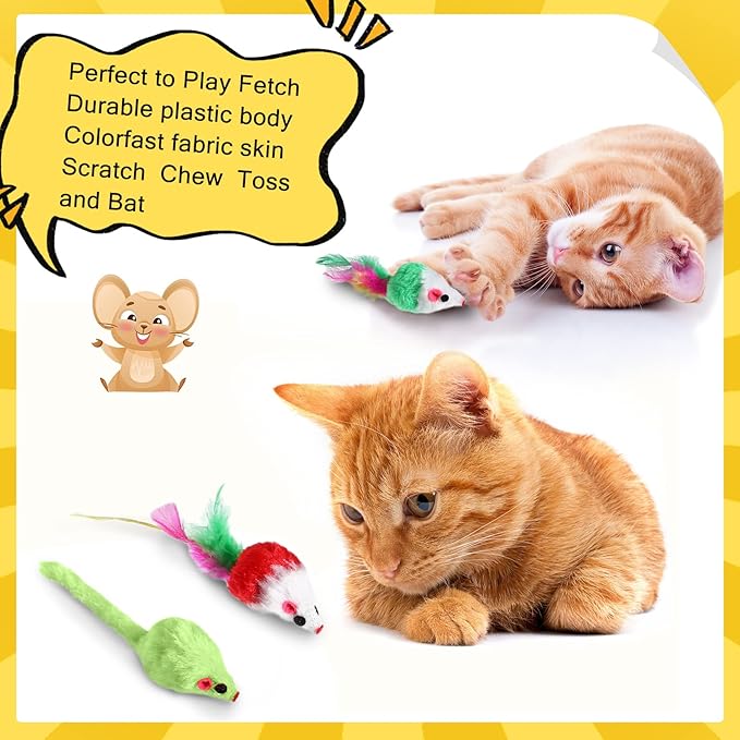 Syhood 120 Pcs Fur Mice Cat Toys Catnip Mouse Toys with Rattle Sound for Cats Mini Mice for Indoor Pets Kitten Interactive Play Assorted Color