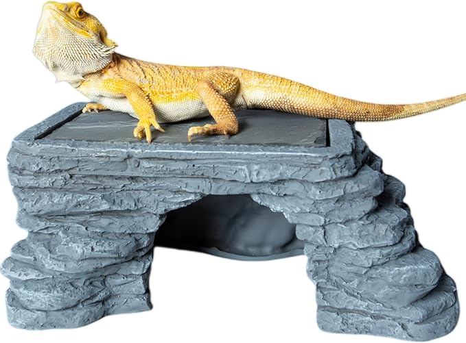 Bearded Dragon Basking Platform, Reptile Hides and Caves, Large Reptile Basking Rock for Adult/Juvenile Bearded Dragon Gecko Lizard Turtle, Slate Rock Climing Hideout