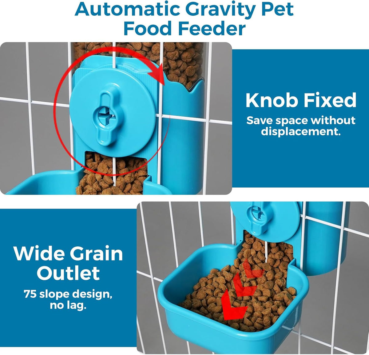 VANNON Small Animal Hanging Automatic Food Dispenser, 35oz Gravity Pet Feeder for Cage, Food Bowl for Rabbit Puppy Cat Ferret Guinea Pig Chinchilla Parrot (Blue)