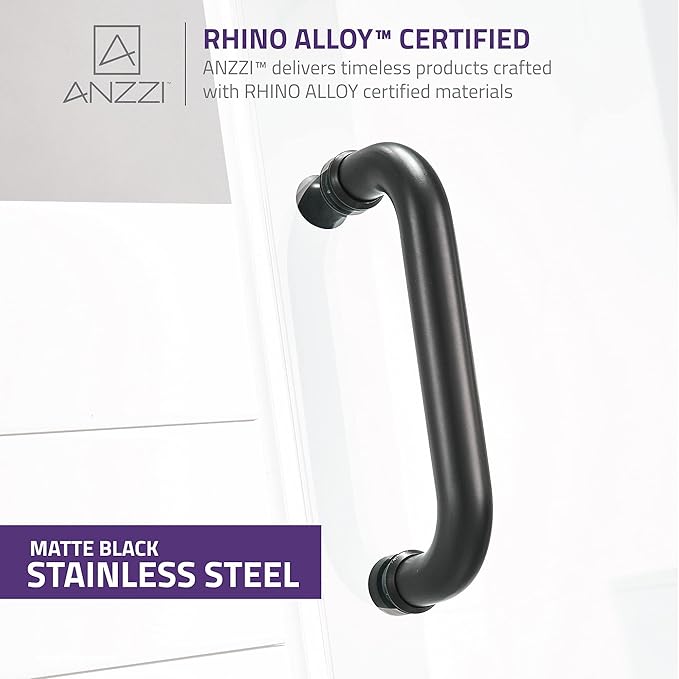 ANZZI 70" x 24" Frameless Shower Door in Matte Black, Water Repellent Glass