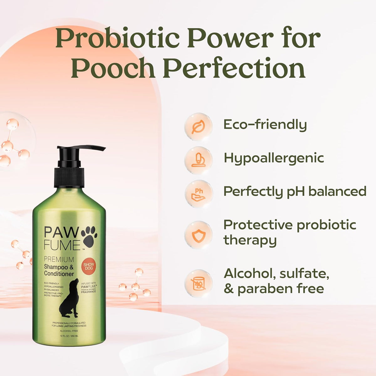 PAWFUME Deshedding Dog Shampoo and Conditioner, Show Dog, 1-Pack – Nourish & Detangle for Silky Soft Coat – Probiotic, Deep-Cleaning, pH-Balanced Formula – Salon-Quality Shampoo for Dogs