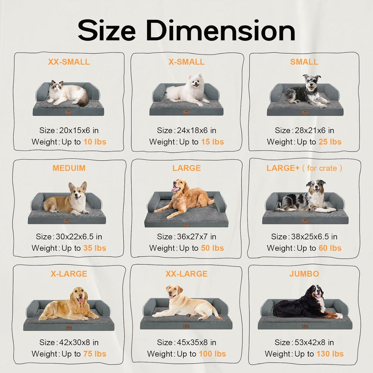 Dog Bed Medium Size Dog-Orthopedic Waterproof Bed for Dogs,Foam Couch Sofa with Washable Removable Cover & Non-Slip Bottom-Dark Grey