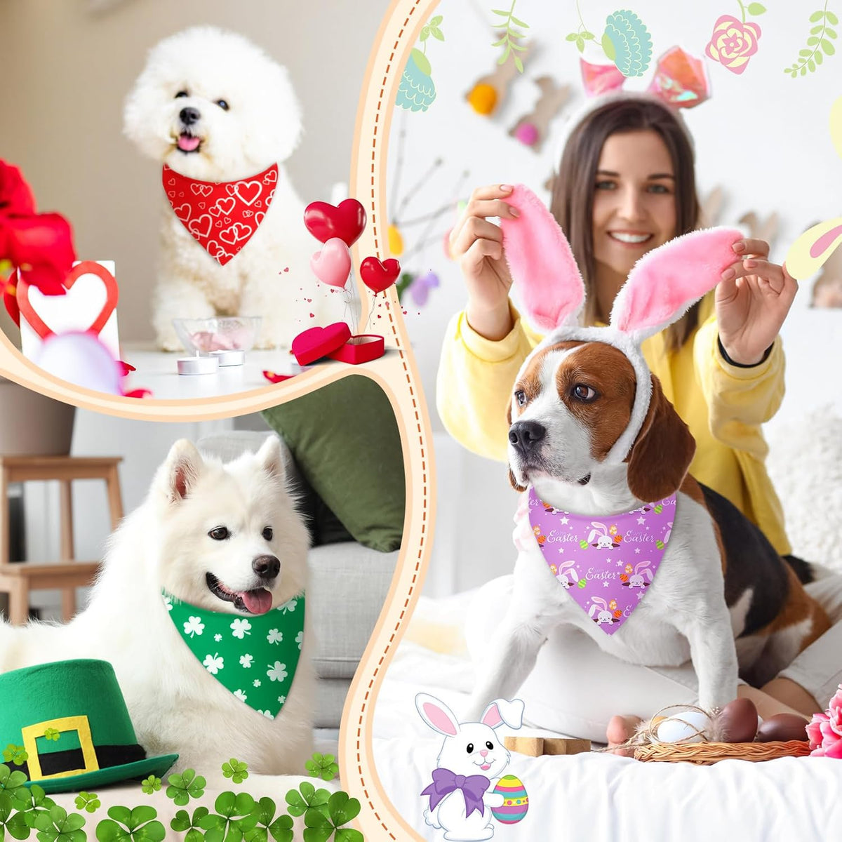 Weewooday 50 Pcs Holiday Dog Bandanas Bulk Dog Bandanas for Fall Autumn Halloween Christmas Soft Bibs Adjustable Triangle Bandana for Small Medium Large Costume (25.6 x 17.7 x 17.7 Inch)