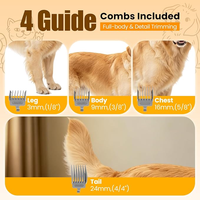 Dog Grooming Kit with Vacuum, 12000Pa Pet Electric Clipper & Nail Grinder | PG01 Plus 8-in1 Pet Grooming Kit, Low-Noise Dog Vacuum for Shedding Grooming, Pet Hair Remover Vacuum