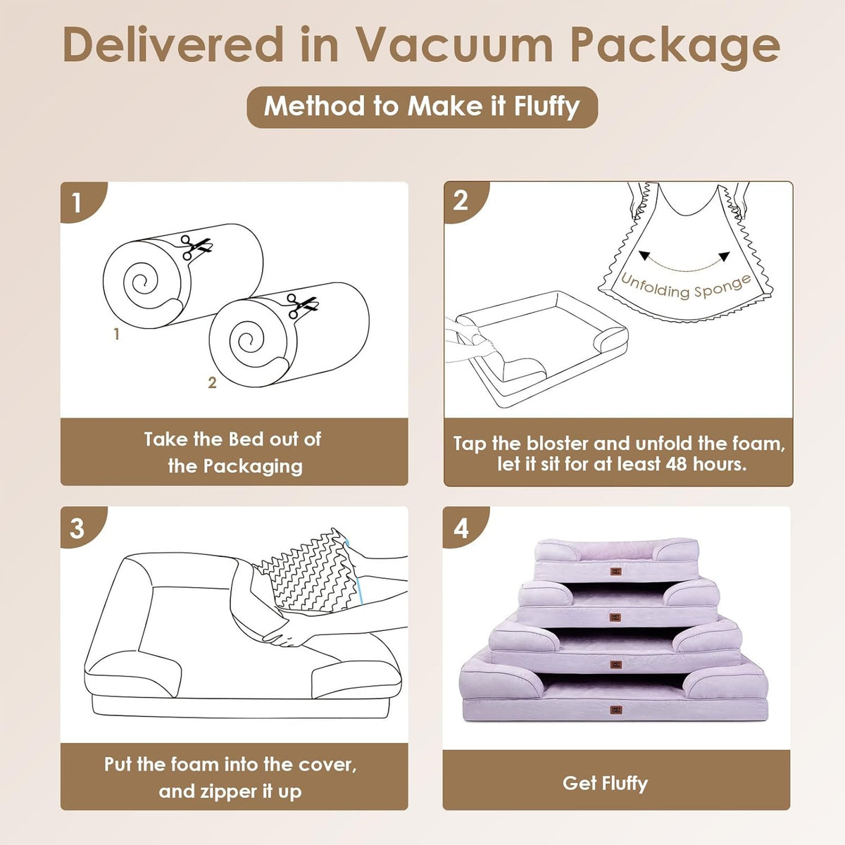 EHEYCIGA Orthopedic Dog Bed for Medium Dogs, Waterproof Memory Foam Medium Pet Beds with Sides, Non-Slip Bottom and Egg-Crate Foam Dog Couch Bed with Washable Removable Cover, Lilac