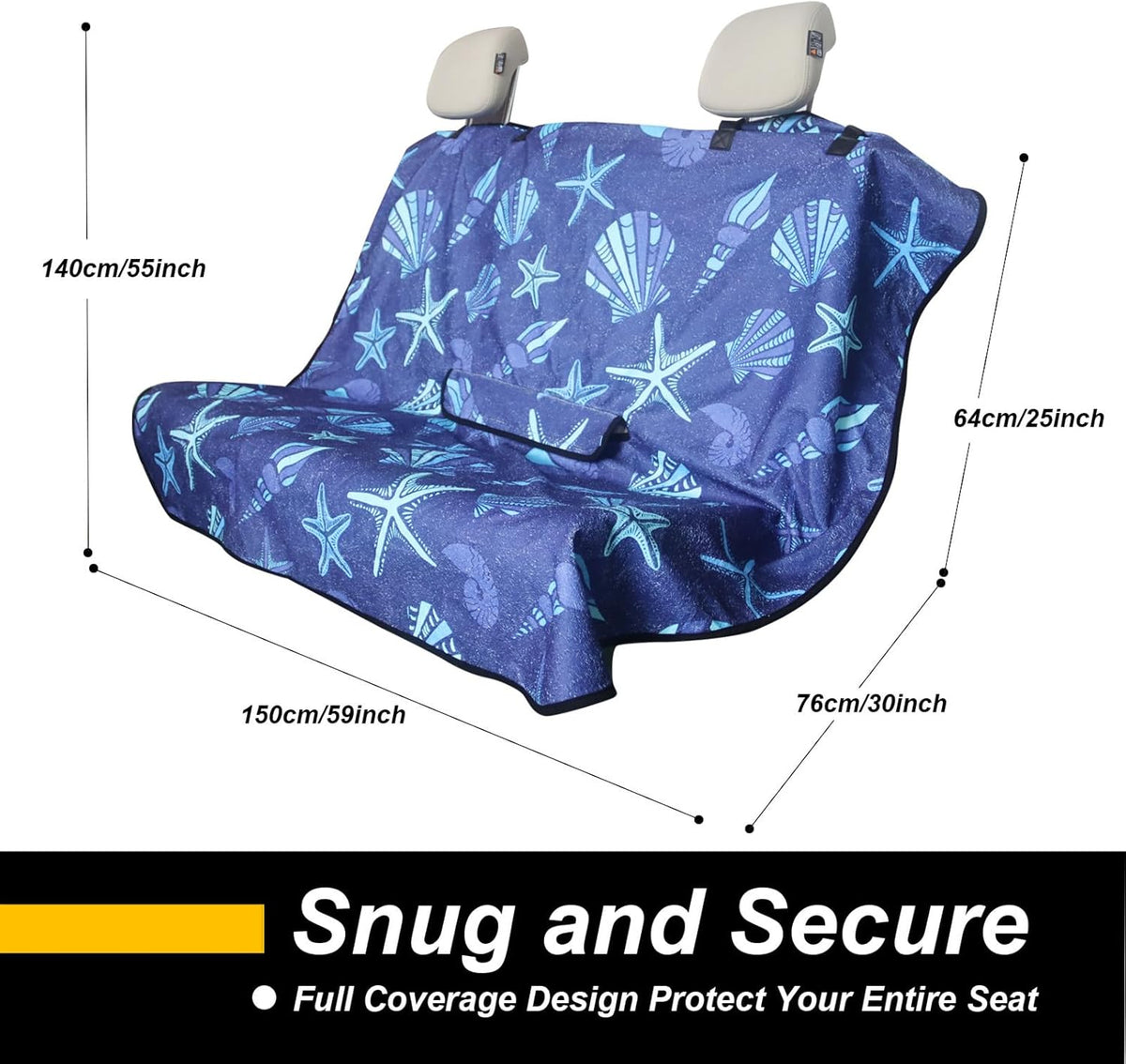 Back Seat Cover for Car Trucks Van SUV,Waterproof Rear Bench Towel Seat Covers for Dogs and Kids,Automotive Backseat Protector (Conch Shells Starfish)