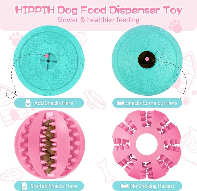 HIPPIH Dog Puzzle Toys & Interactive Toys for Large & Small Dogs - IQ Training, Chewing, Teeth Cleaning & Treat Dispensing - 2 Pack
