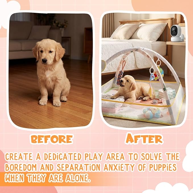 30 x 30 x 21 Inch Puppy Play Gym with 9 Hanging Toys & 18 Ocean Balls – Interactive Activity Mat for Dogs & Cats, Includes Squeaky Plush & Chew Toys – Portable Snuffle Mat for Pets up to 25 Lbs