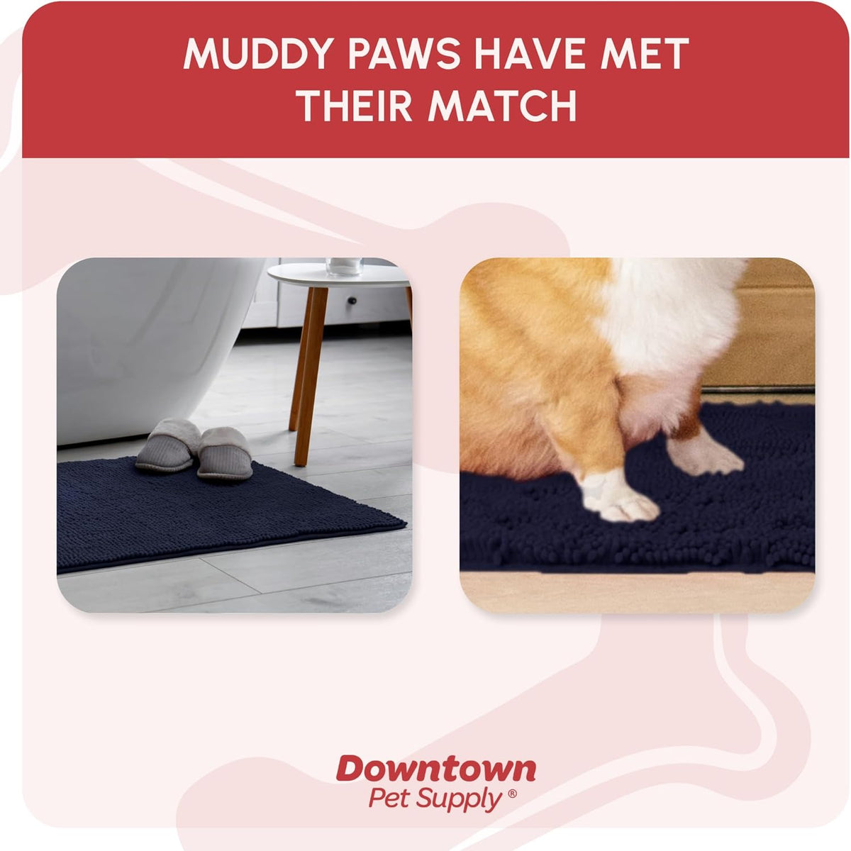 My Doggy Place Microfiber Dog Mat for Muddy Paws, 31" x 20" Navy Blue - Absorbent and Quick-Drying Dog Paw Cleaning Mat, Washer and Dryer Safe - Non-Slip Rubber Backed Dog Floor Mat, Medium