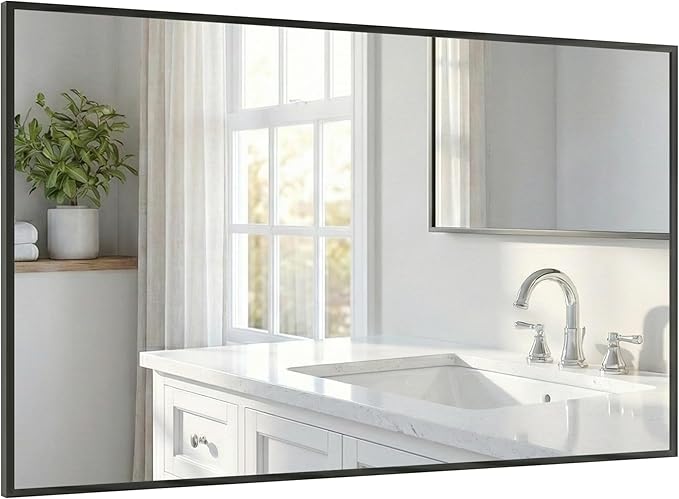 48''x30'' Black Bathroom Mirror, Large Metal Framed Vanity Mirror