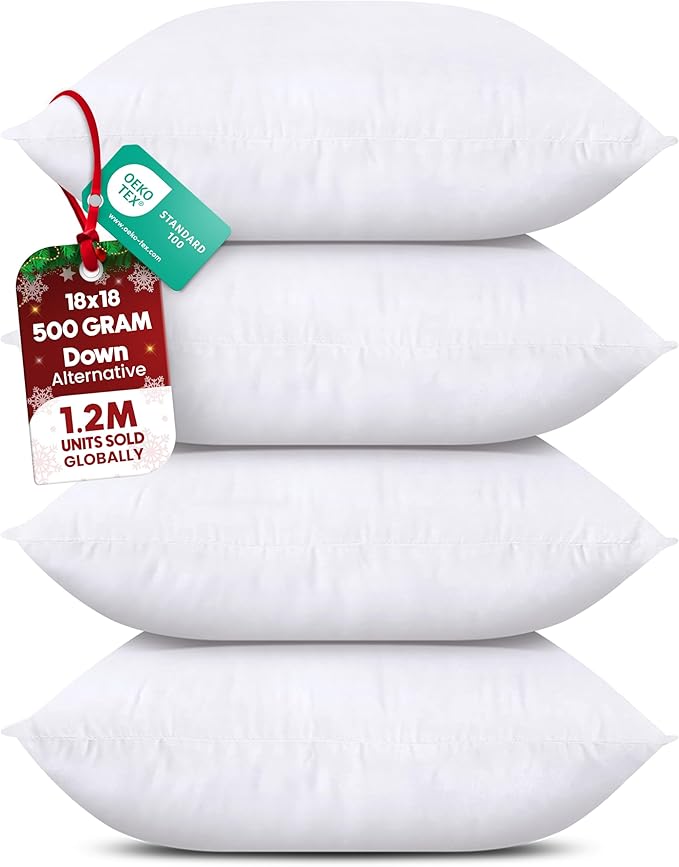 Utopia Bedding Throw Pillows (Set of 4, White) – 18 x 18 Inches Down Alternative Pillows for Bed, Sofa, and Couch - Fluffy Decorative Stuffer Pillow for Indoors & Outdoors