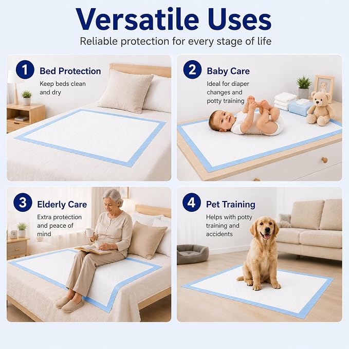 30"x36" Bed Pads Disposable Adult 7-Layer Extra Large 100 Count | Overnight Protection for Incontinence, Super Absorbent Underpads, Quick-Dry, Skin-Friendly, Pee Pads for Dogs, Elderly, Baby