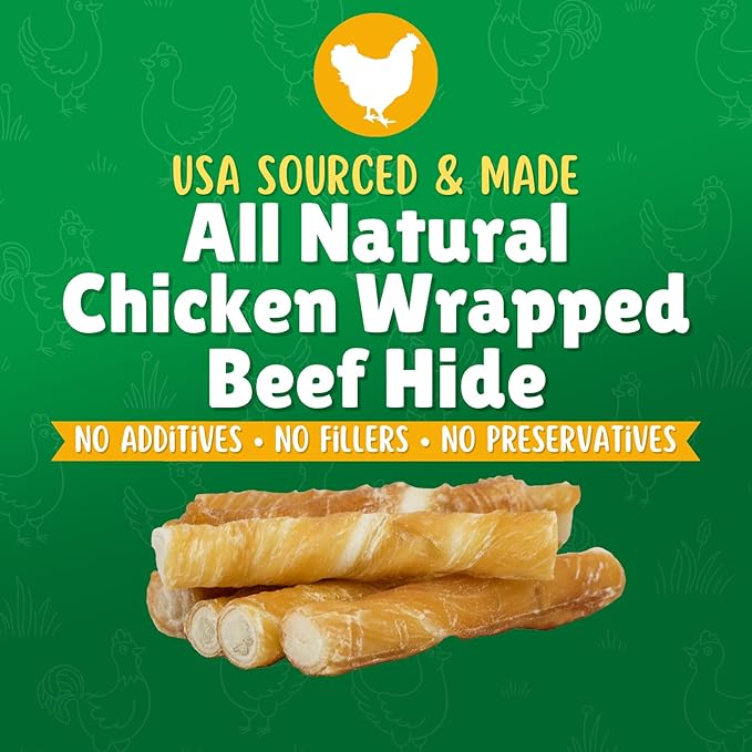 Chicken Wrapped Rawhide Dog Treats for Toy Dogs Under 25 lbs. – 40ct. Rawhide Chew Sticks – Limited Ingredient Long Lasting Chews Made in The USA with Natural Chicken and Beef Hide Twists