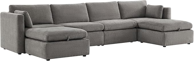 CHITA Oversized Modular Sectional Fabric Sofa Set, Extra Large U Shaped Couch with Reversible Chaise, 146 inch Width, 6 Seat Modular Sofa with Storage Ottamans, Grey