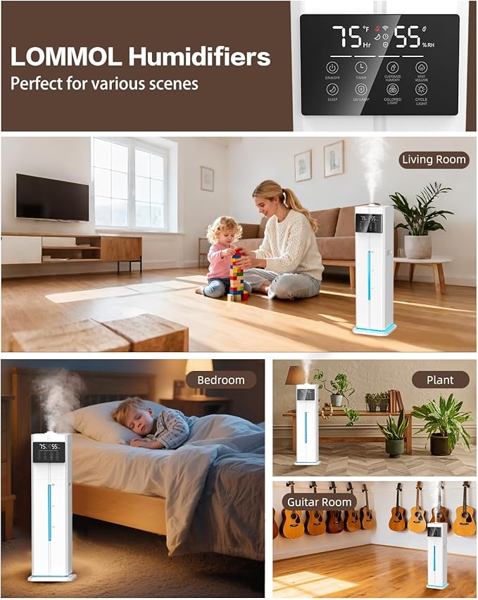 Cool Mist Humidifiers for Bedroom, Ultrasonic 2.4Gal 9L Quiet Top-Fill