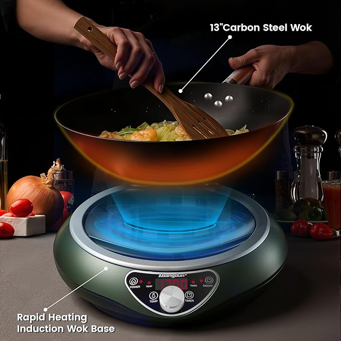 1700W 120V Wok Induction Cooktop, Non-Pulse Heating, 16 Levels, 18H Timer