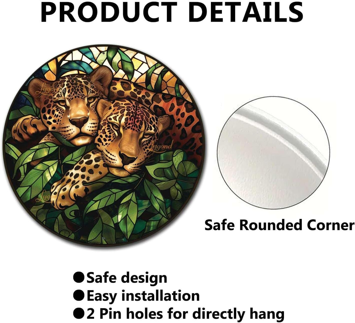Lygond Metal Jaguar Garden Sign - Circular Stained Glass, 88 Inches