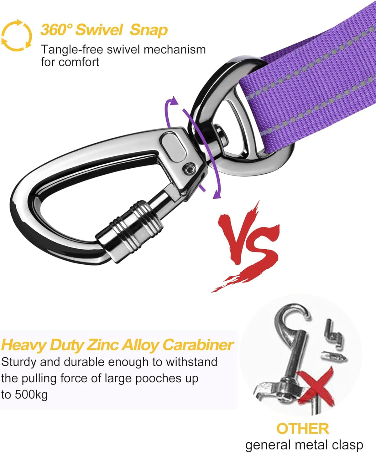 AUBELL Dog Seat Belt for Car,Updated 3-in-1 Adjustable Reflective Bungee Heavy Duty Dog Car Harness Tether with Clip Hook Latch & Buckle,Swivel Zinc Alloy Carabiner,Purple