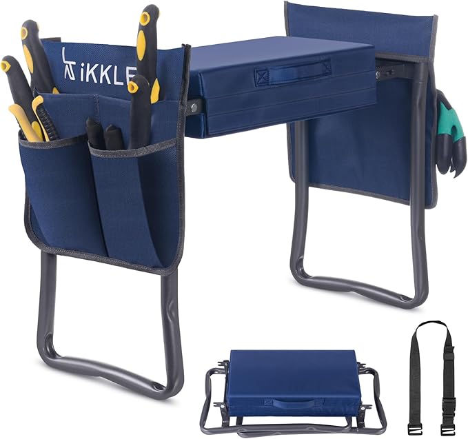 ikkle Garden Kneeler and Seat Heavy Duty Garden Stool, Upgraded Gardening Kneeler Bench, Thicker Wider Kneeling Pad, Garden for Seniors