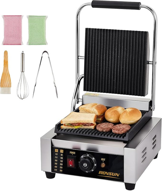 ROVSUN 811 Commercial Panini Press Grill, 1800W Stainless Steel Electric