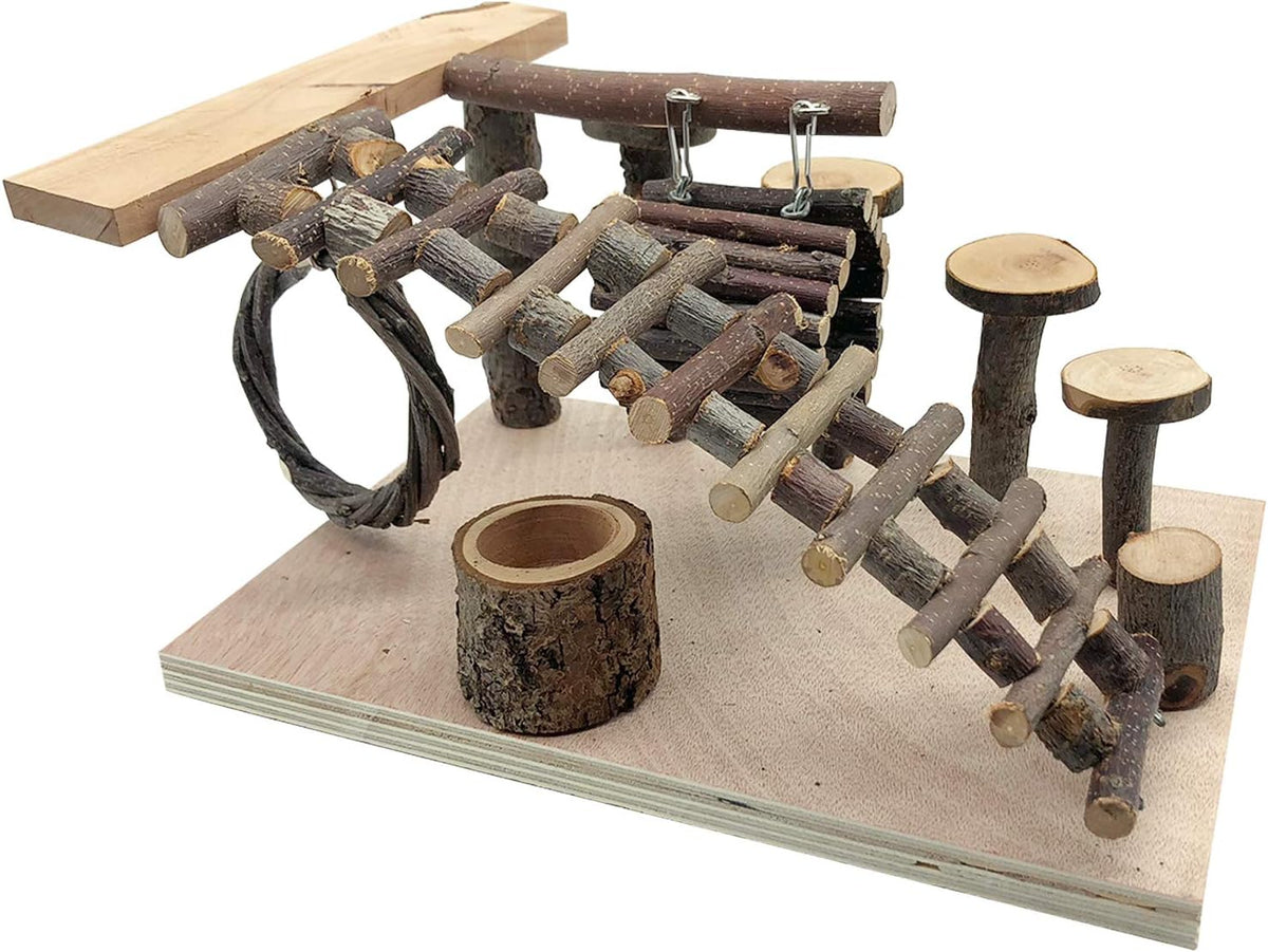Tfwadmx Wooden Hamster Playground Platform, Small Animals Activity Set Climbing Bridge Ladder Ramps Toys for Mouse Dwarf Hamster Gerbil Chinchilla Guinea Pig Sugar Glider Syrian Hamster