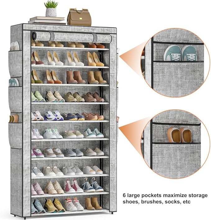 OYREL Shoe Rack 10Tier Large Capacity 50-56Pairs Beautiful Tall Shoe Shelf Free