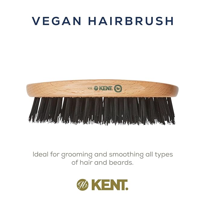 Kent V22 Vegan Boar Bristle Hair Brush and Beard Brush for Men, Eco Friendly Wave Brush and Travel Brush for Smoothing Hair and Taming Beards (8.5")