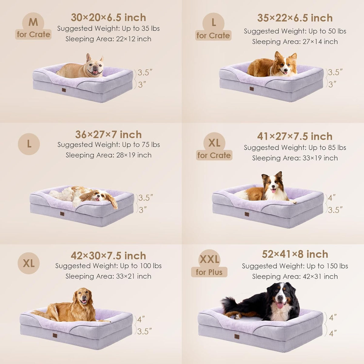 EHEYCIGA Memory Foam Dog Bed for Medium Size, Orthopedic Dog Sofa with Sides and Waterproof Liner, Washable Bolster Pet Couch with Removable Cover, 30x20x6.5 Inch, Purple