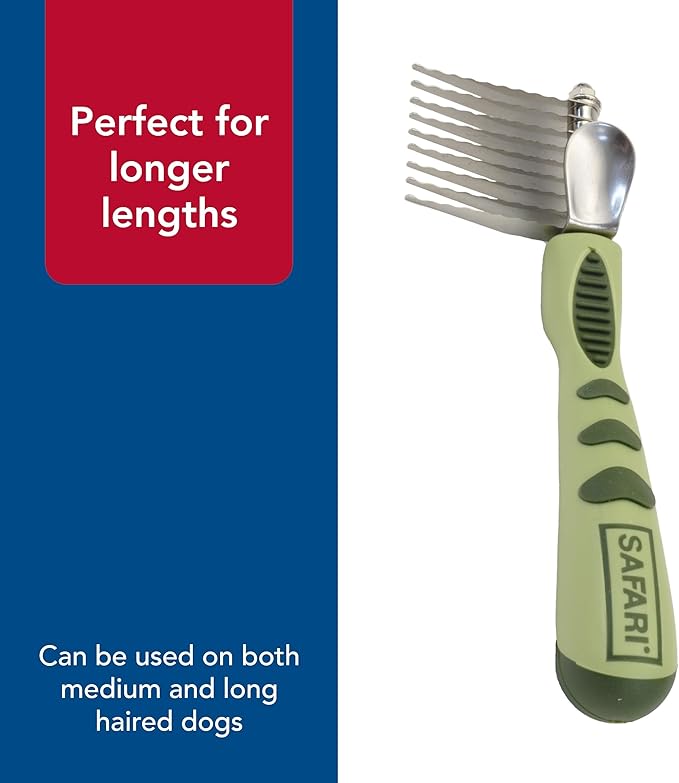 Coastal Pet Safari Dog De-Matting Comb - Serrated Stainless Steel Grooming Tool for Dogs with Medium to Long Hair - Keeps Coats Smooth & Soft - One Size