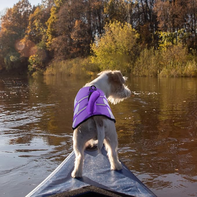 Dog Life Jacket,Dog Life Vest for Swimming,Dog Shark Life Jacket with Rescue Handle,Adjustable Reflective Dog Life Preserver for Extra Large Dog,Purple 2XL