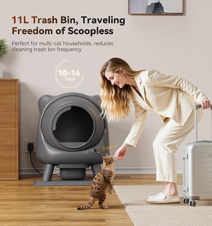 Self Cleaning Litter Box, Automatic Litter Box, FEELNEEDY Odor Control Robot, Cat Ears Design, 65L APP Real-Time Monitor, Cat Litter-Boxs for Multiple Cats, Safety Sensors, with 1 Trash Bag