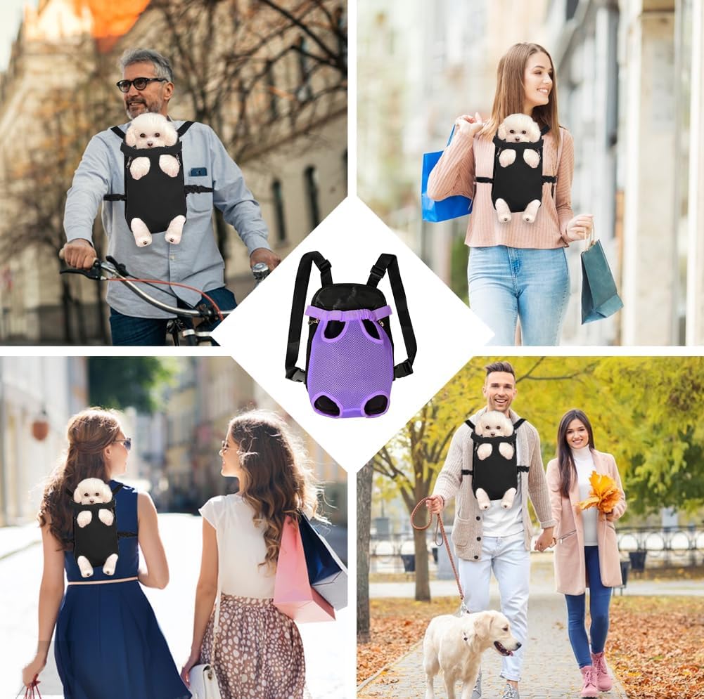 FEimaX Dog Carrier Backpack Pet Legs Out Front Cat Travel Bag, Adjustable Puppy Backpacks Carriers Hands-Free for Small Medium Dogs Cats Hiking Traveling Camping Daily Walking (Medium, Purple)